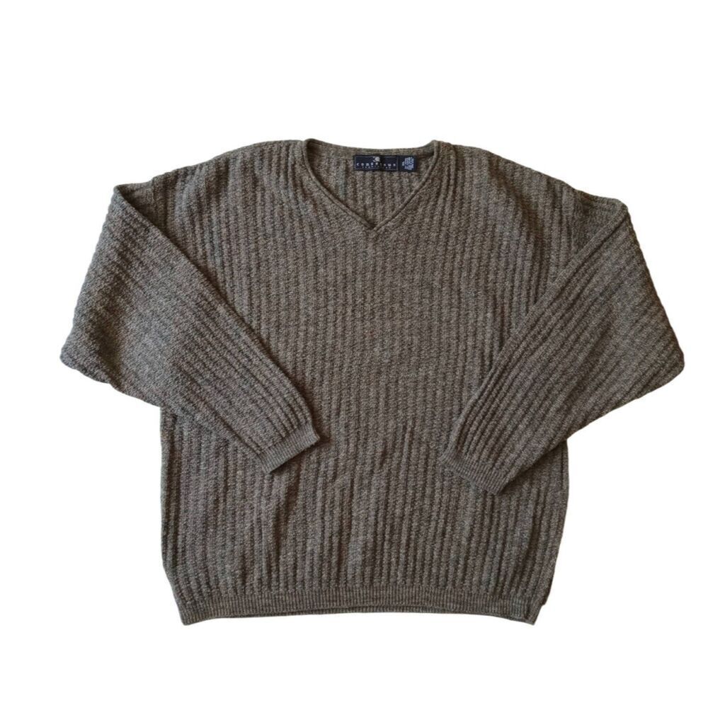 Consensus Sportswear Brown & Green Ribbed Knit V-Neck Pullover Sweater Men's XXL
